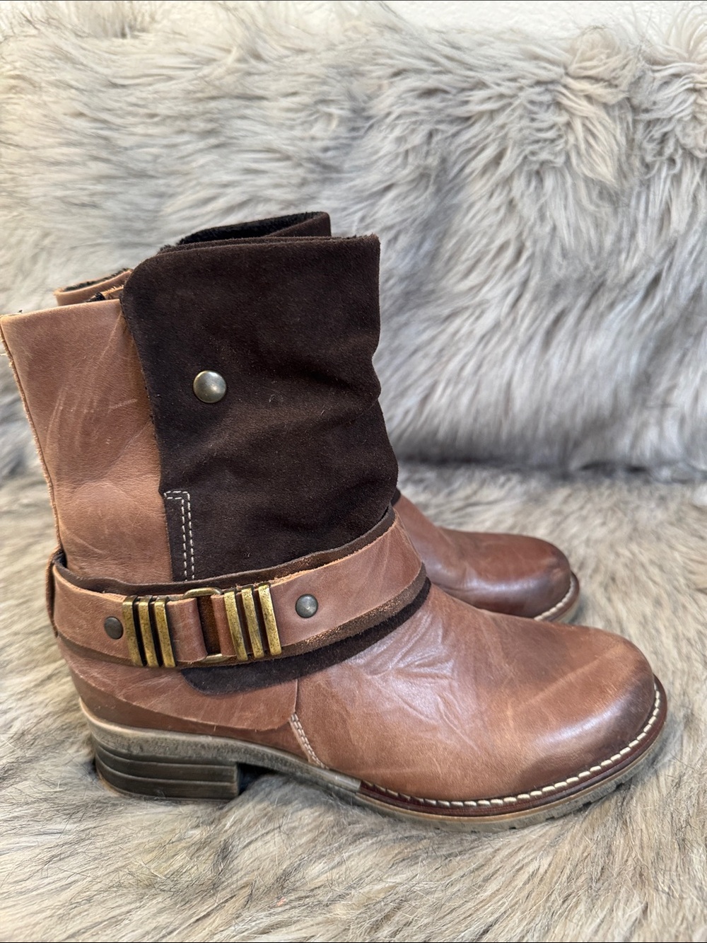 Dromedaris Women’s Brown Leather and Dark Brown Suede Ankle Boots Size 40